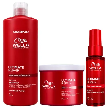 Imagem do produto Kit Wella Ultimate Repair - Shampoo 1L + Máscara 500ml + Miracle Leave-In 95ml