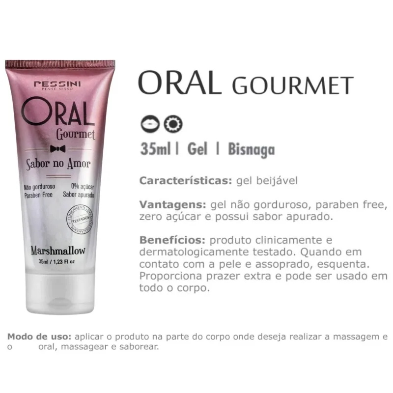 Gel MARSHMALLOW Oral Gourmet Beijável Intimo Pessini 35ml