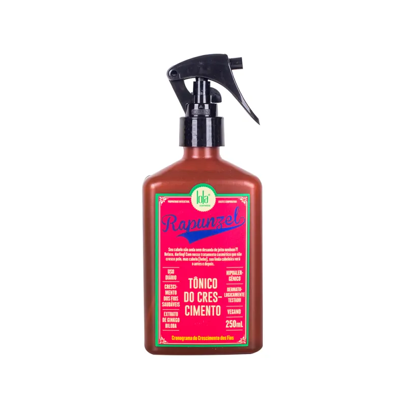 A imagem mostra o tônico, seu frasco é retangular e possui uma tampa preta de válvula spray.