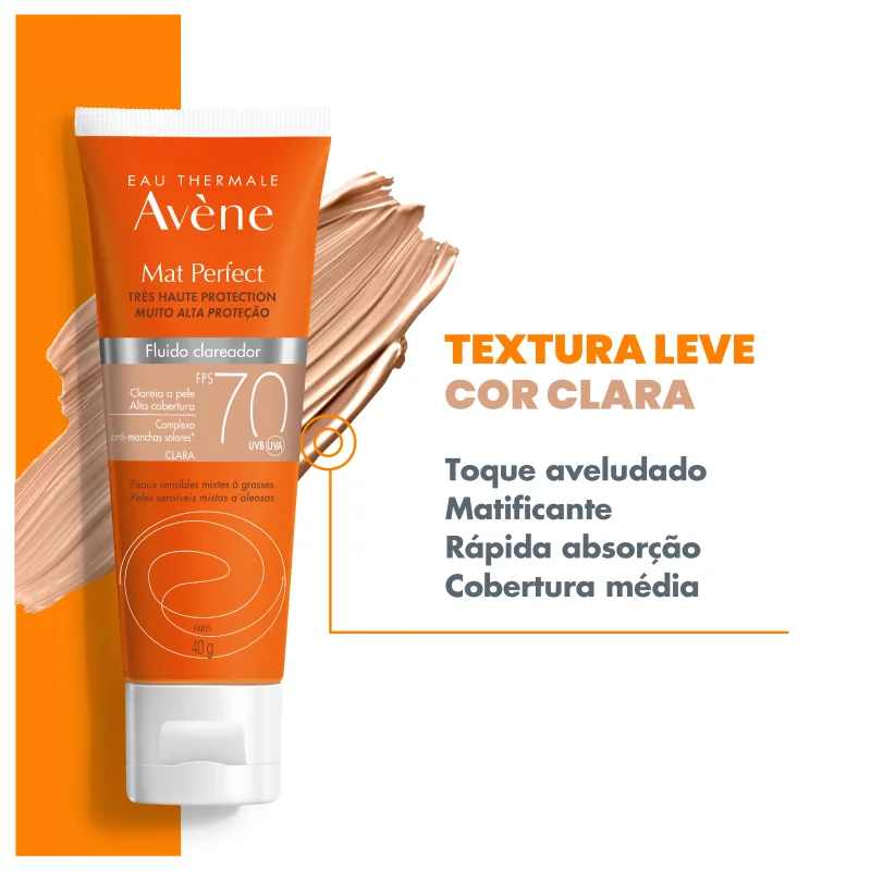 Avène Mat Perfect Clareador FPS 70 Tom Claro - Protetor Solar Facial Fluido 40g