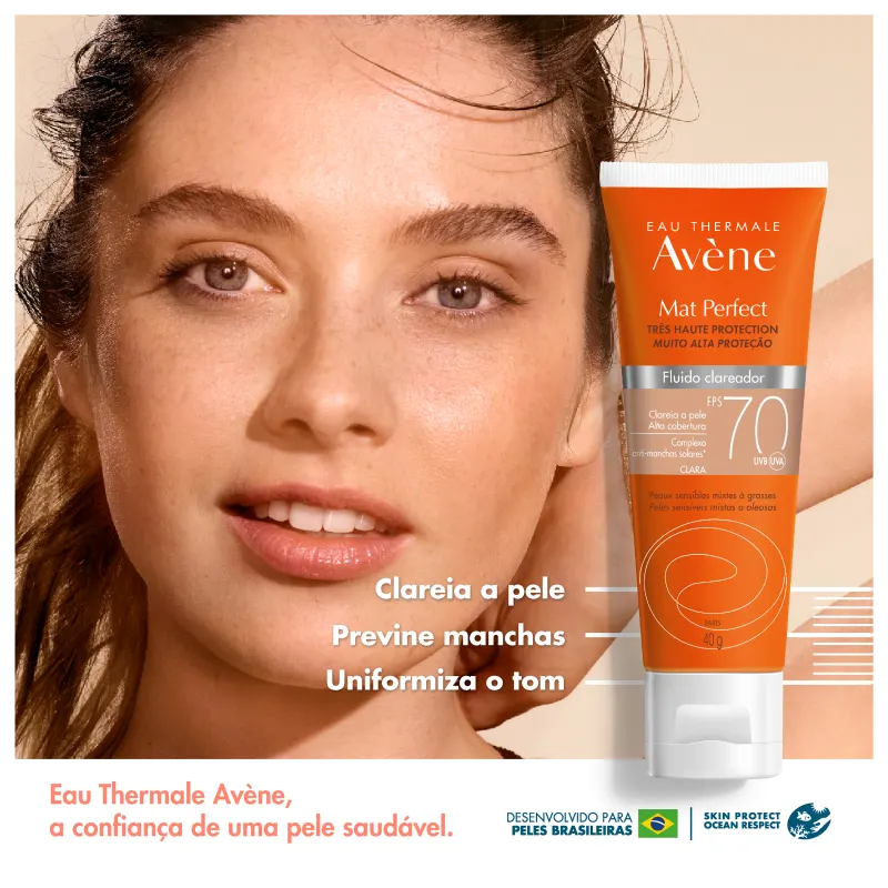 Avène Mat Perfect Clareador FPS 70 Tom Claro - Protetor Solar Facial Fluido 40g