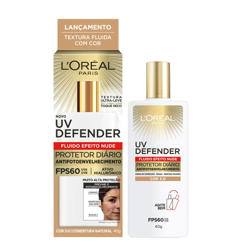 L’Oréal Paris UV Defender FPS60 3.0 - Protetor Solar Facial com Cor 40g