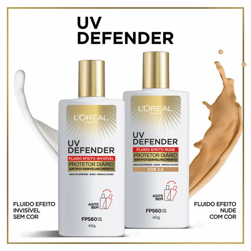 L’Oréal Paris UV Defender FPS60 3.0 - Protetor Solar Facial com Cor 40g