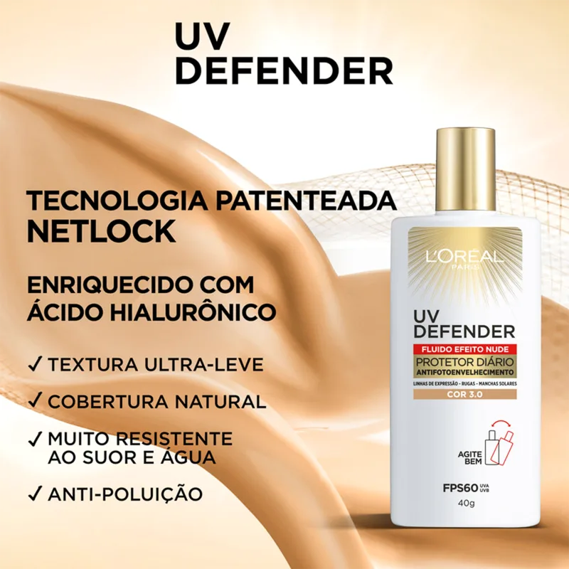 L’Oréal Paris UV Defender FPS60 3.0 - Protetor Solar Facial com Cor 40g
