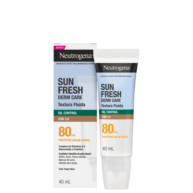 Protetor Solar Facial Neutrogena Sun Fresh Oil Control FPS80 Cor 3.0, 40ml.