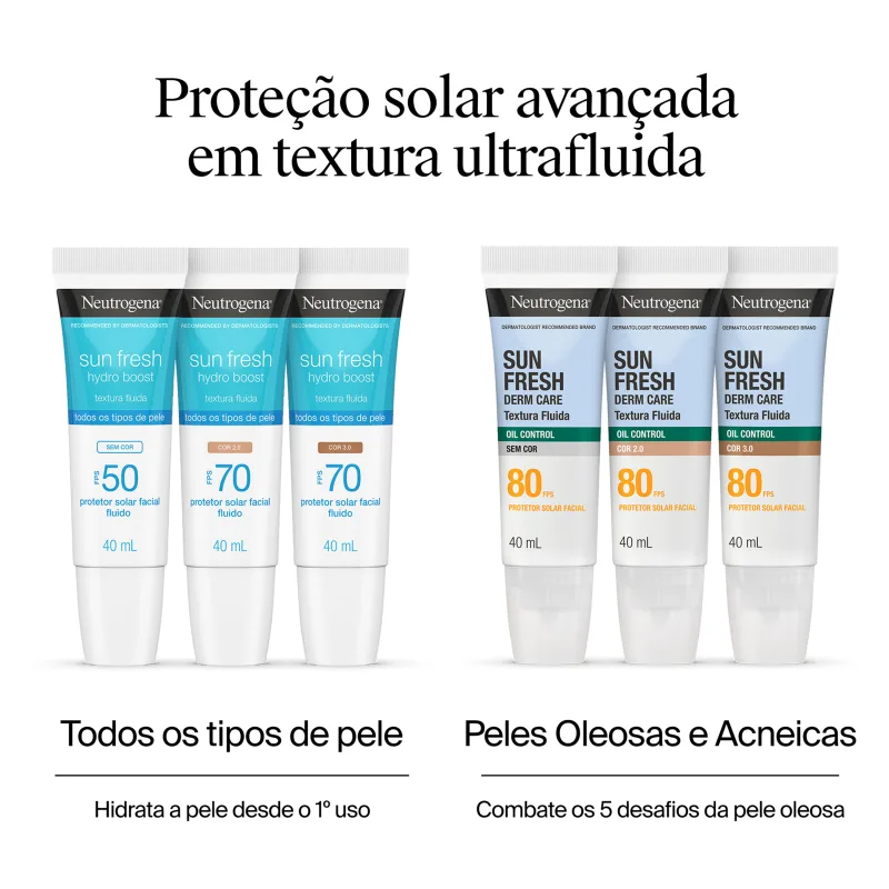 Neutrogena Sun Fresh Oil Control FPS80 Cor 3.0 - Protetor Solar Facial 40ml