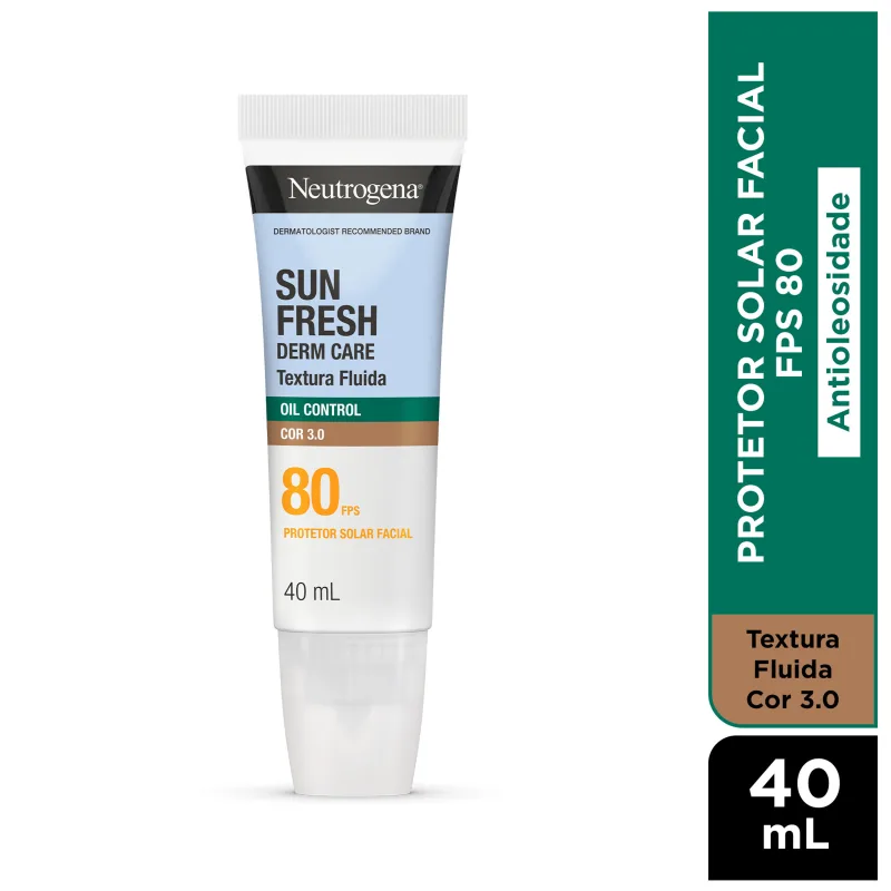 Protetor Solar Facial Neutrogena Sun Fresh Oil Control FPS80 Cor 3.0, 40ml.