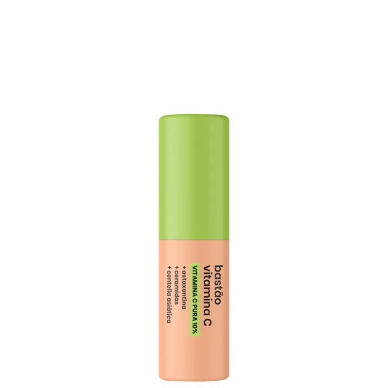 Tratamento facial Sallve Vitamina C, embalagem cilíndrica verde e laranja, com rótulo destacando os ingredientes vitamina C e ácido glicólico.