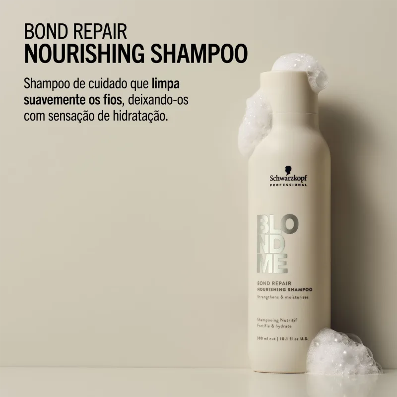 Bond repair nourishing shampoo. Shampoo de cuidado que limpa suavemente os fios, deixando-os com sensação de hidratação.