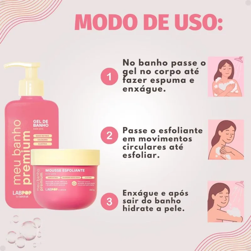 Kit LabPop by Labotrat Belle Pink: Gel de Banho e Mousse Esfoliante