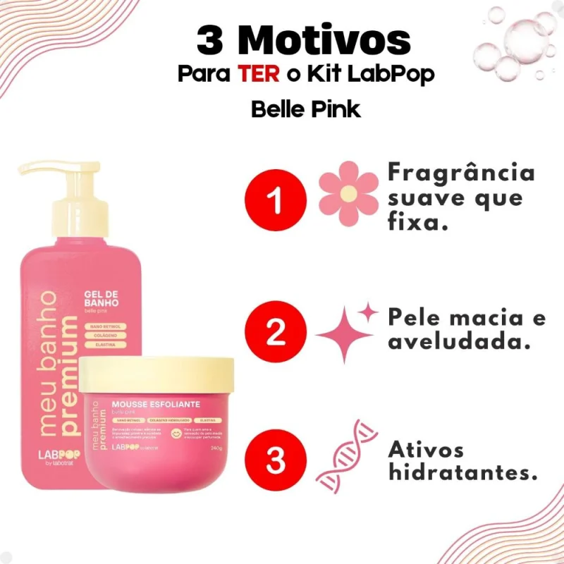 Kit LabPop by Labotrat Belle Pink: Gel de Banho e Mousse Esfoliante
