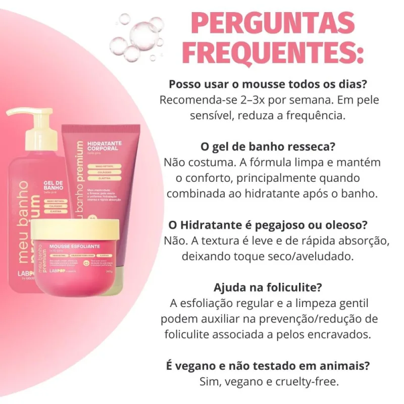 Kit LabPop by Labotrat Belle Pink: Gel de Banho, Mousse Esfoliante e Hidratante Corporal