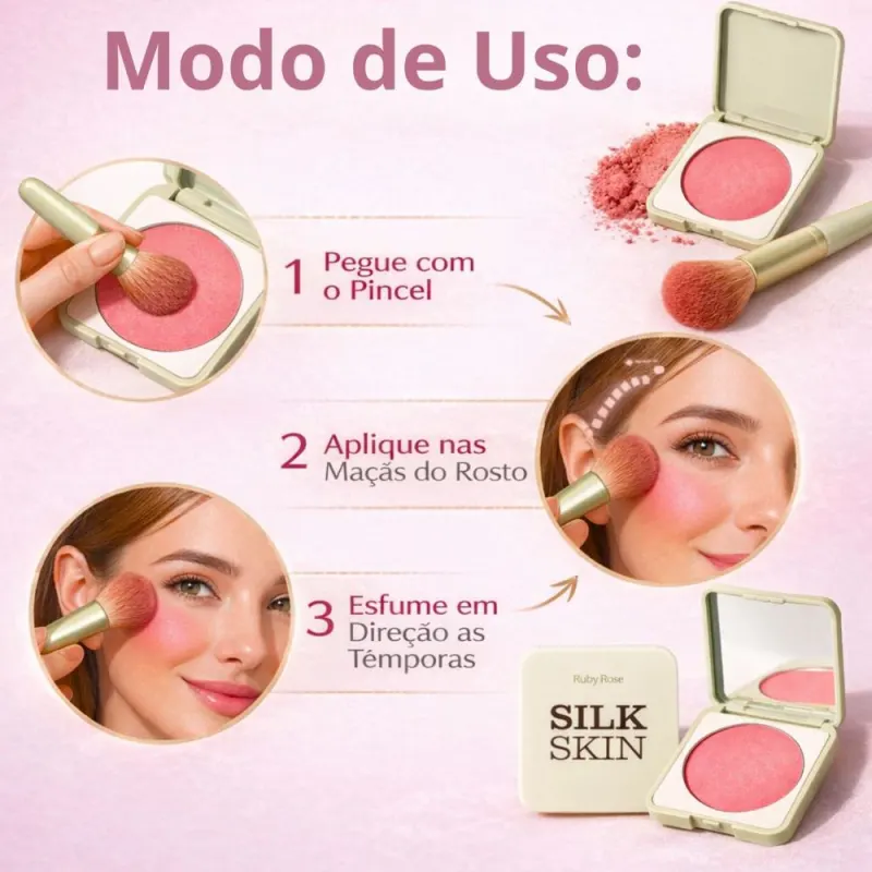 Blush Compacto Ruby Rose Silk Skin Natural Flush Cherry Crush Hb-t1001-2