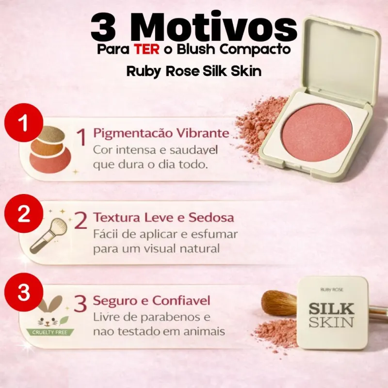 Blush Compacto Ruby Rose Silk Skin Natural Flush Cherry Crush Hb-t1001-2