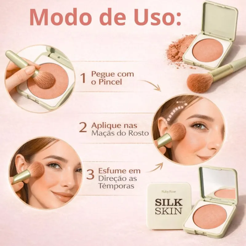 Blush Compacto Ruby Rose Silk Skin Natural Flush Latte Luxe Hb-t1001-3