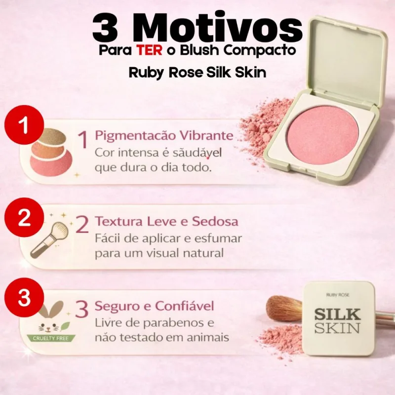 Blush Compacto Ruby Rose Silk Skin Natural Flush Peach Glow Hb-t1001-1