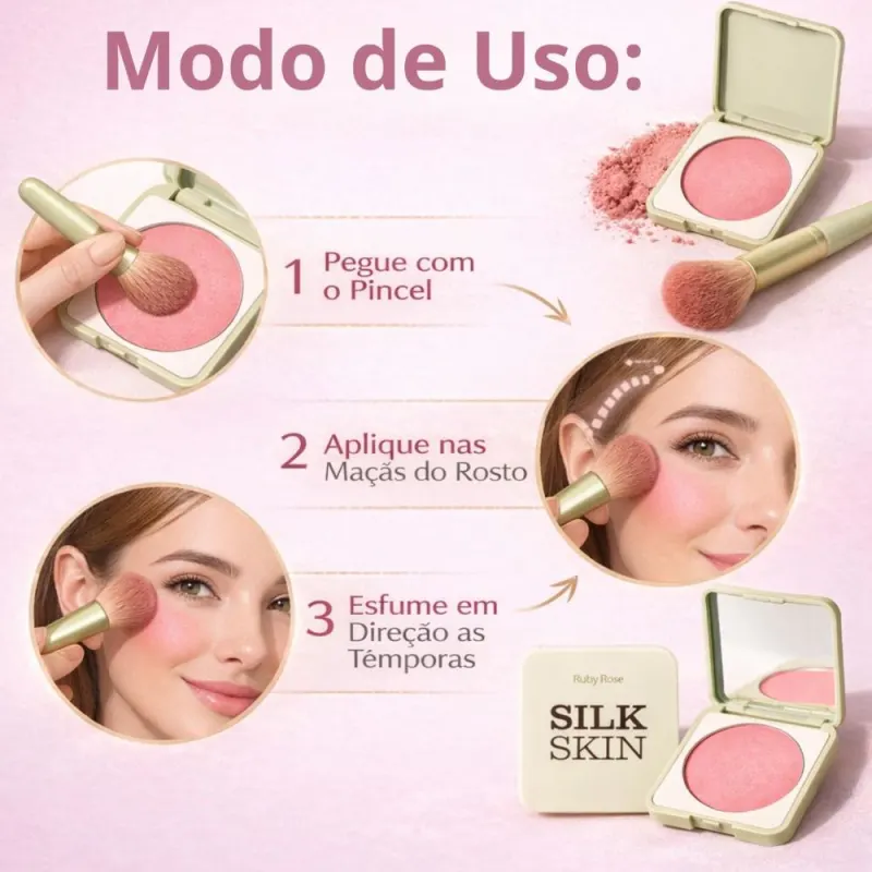 Blush Compacto Ruby Rose Silk Skin Natural Flush Peach Glow Hb-t1001-1
