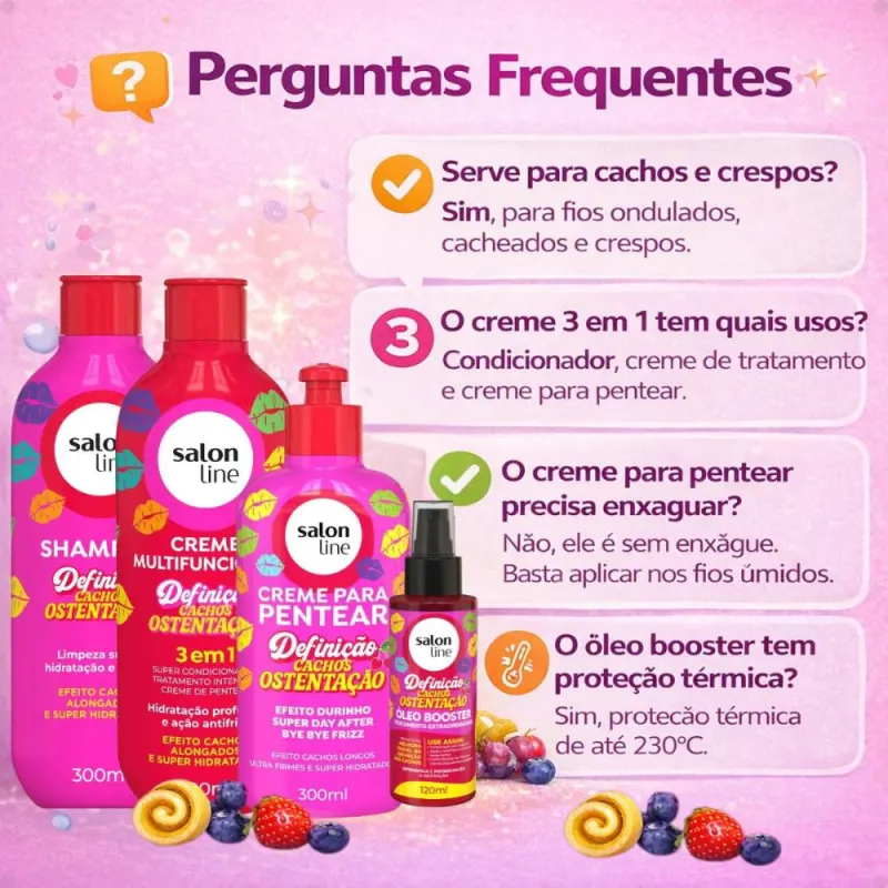 Kit Salon Line Definição Cachos Ostentação: Shampoo e Creme Multifuncional + Creme Pentear 300ml e Óleo Booster