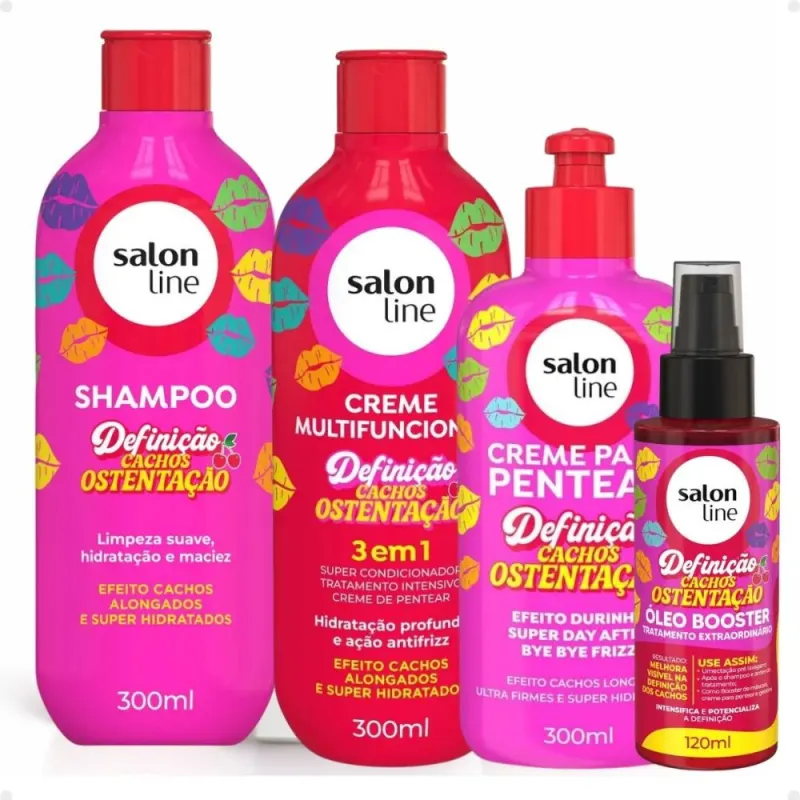 Kit Salon Line Definição Cachos Ostentação: Shampoo e Creme Multifuncional + Creme Pentear 300ml e Óleo Booster