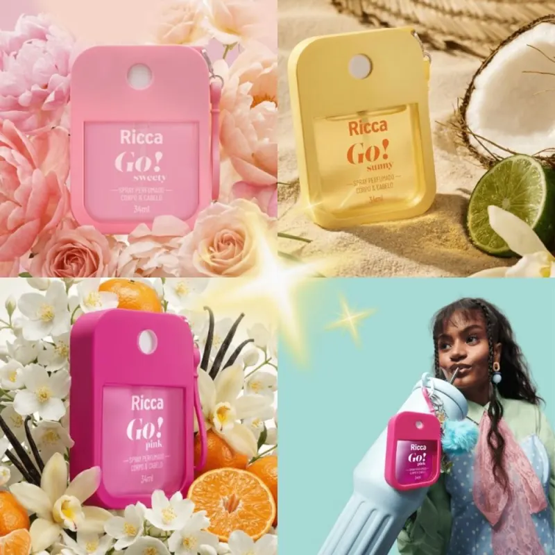Kit Ricca Spray Perfumado Go! Corpo e Cabelo: Pink, Sweety e Sunny 34ml