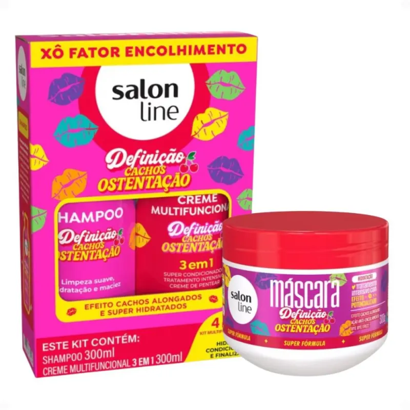 Kit Salon Line Definição Cachos Ostentação: Shampoo e Creme Multifuncional 300ml + Máscara Capilar 300g