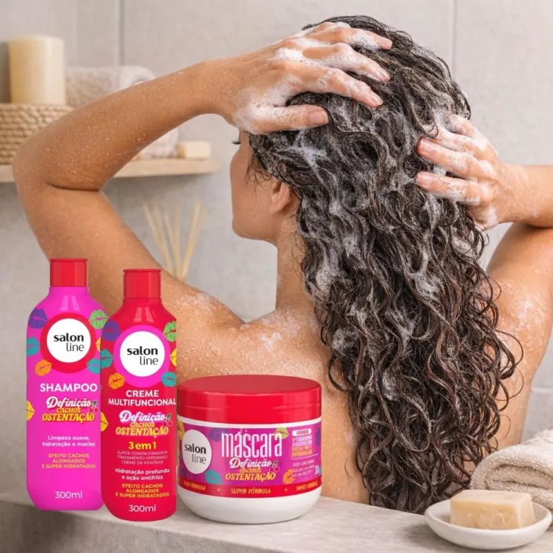 Kit Salon Line Definição Cachos Ostentação: Shampoo e Creme Multifuncional 300ml + Máscara Capilar 300g