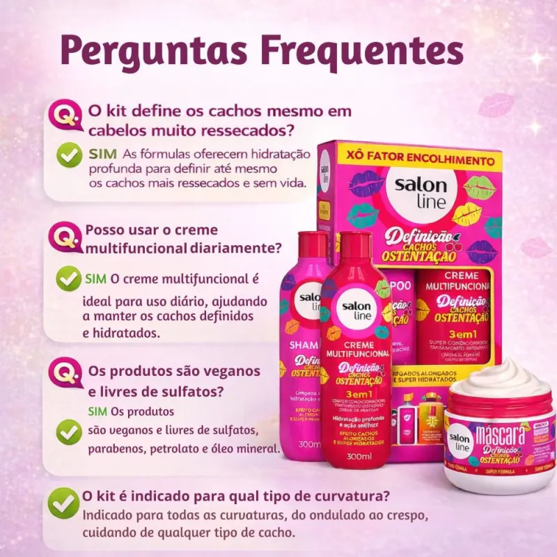 Kit Salon Line Definição Cachos Ostentação: Shampoo e Creme Multifuncional 300ml + Máscara Capilar 300g