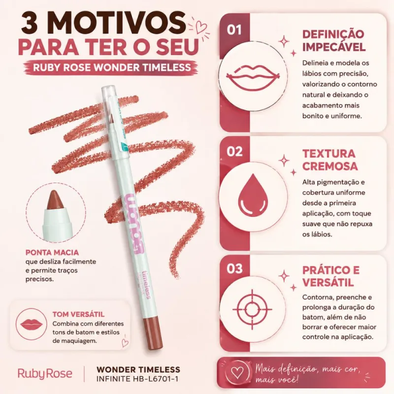 Lápis Labial Ruby Rose Wonder Timeless Infinite Hb-l6701-1