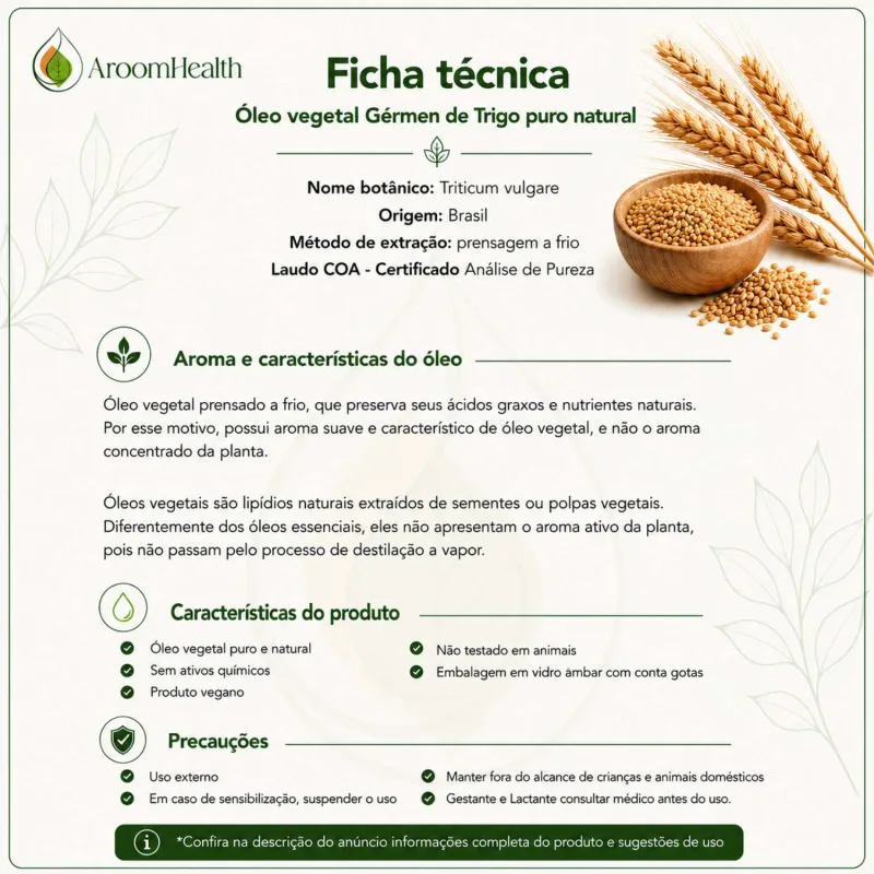 Óleo vegetal puro natural de Gérmen de trigo - 30 ml