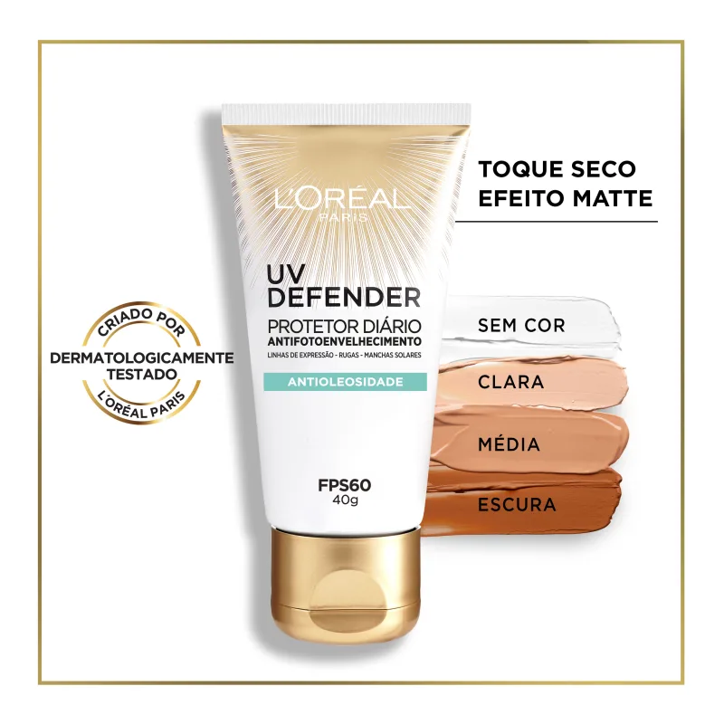 L'Oréal Paris UV Defender Antioleosidade FPS 60 Média - Protetor Solar Facial 40g