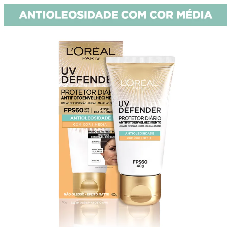 L'Oréal Paris UV Defender Antioleosidade FPS 60 Média - Protetor Solar Facial 40g