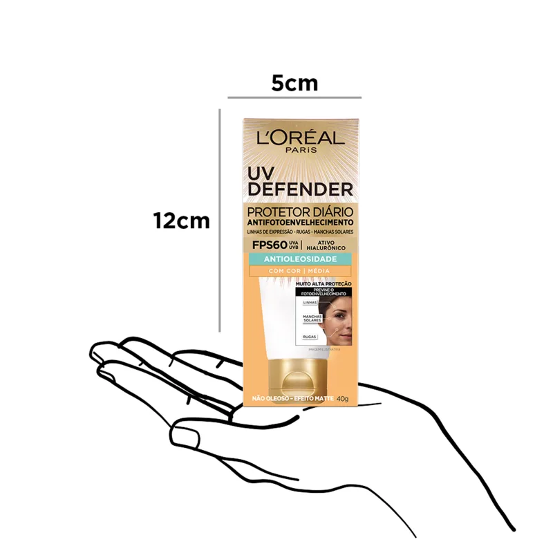 L'Oréal Paris UV Defender Antioleosidade FPS 60 Média - Protetor Solar Facial 40g