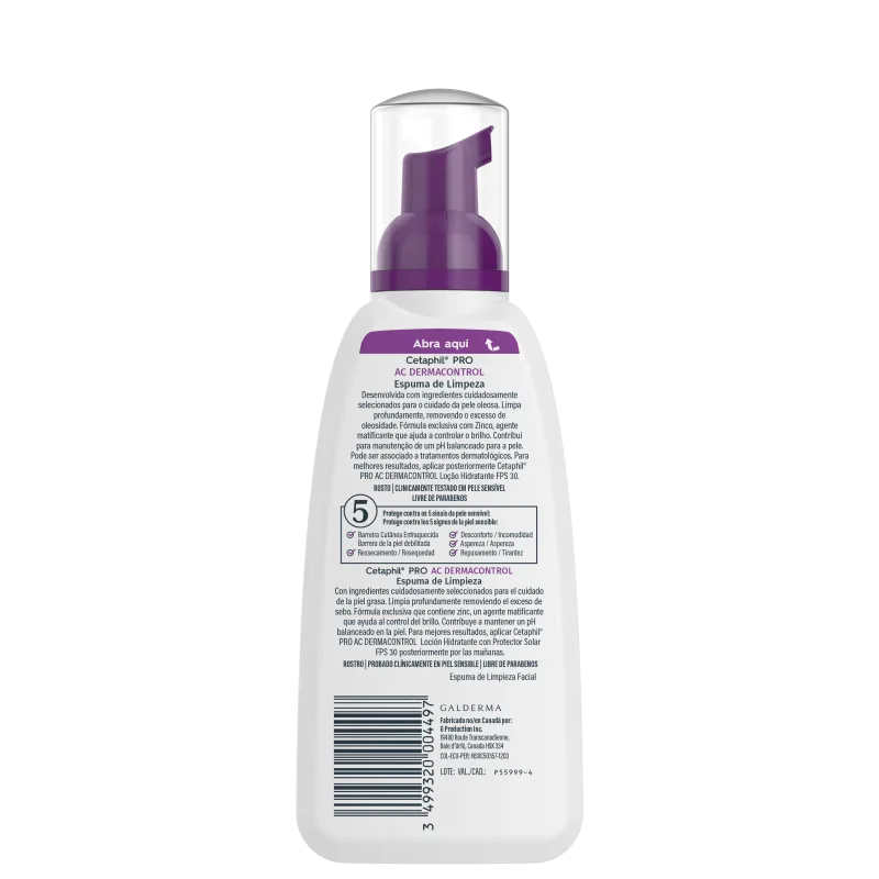 Cetaphil Pro AC Dermocontrol Pele Oleosa - Espuma de Limpeza Facial 236ml