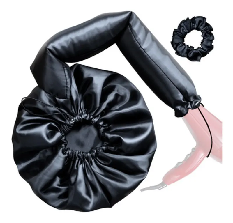 Touca Difusora Cetim Dupla Face Secadora Anti-frizz Seda - Preto