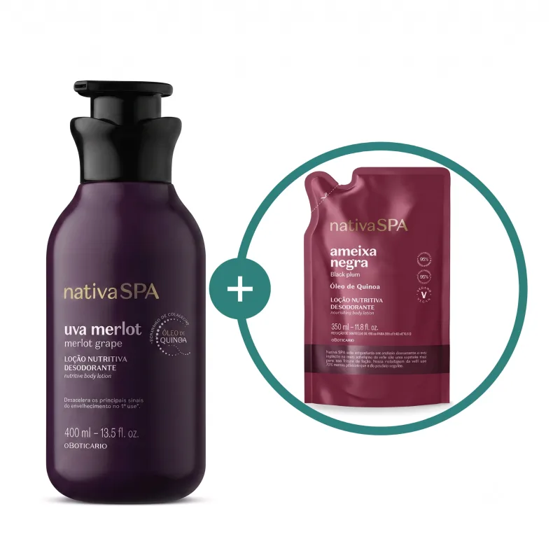Combo Nativa Spa: Loção Nutritiva Corporal Uva Merlot 400ml e Refil Loção Hidratante Corporal Ameixa Negra 350ml