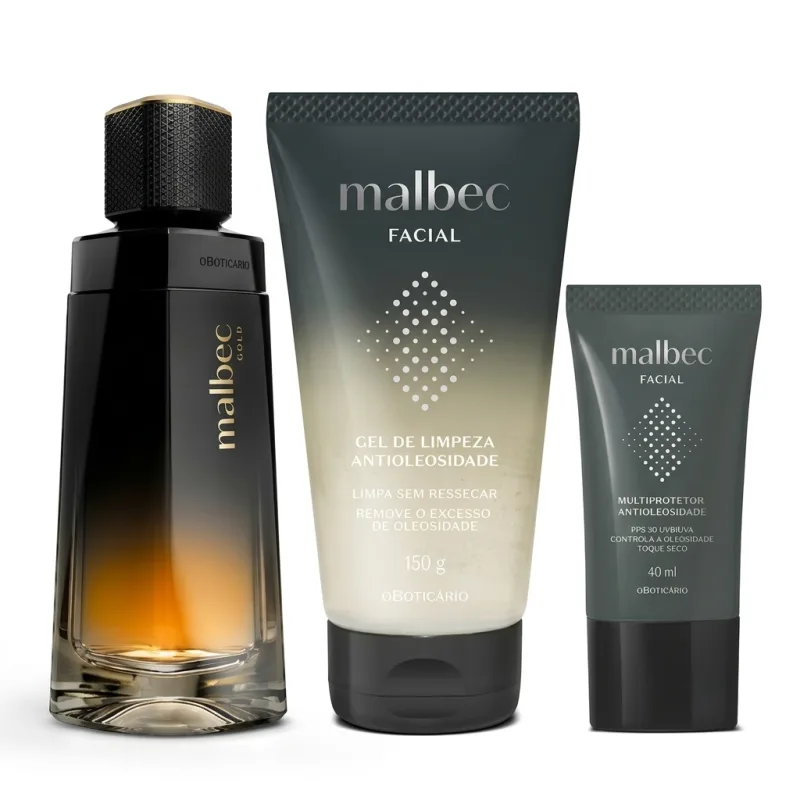 Combo Gel de Limpeza Malbec Facial 150g + Multiprotetor FPS30 40ml + Malbec Gold 100ml