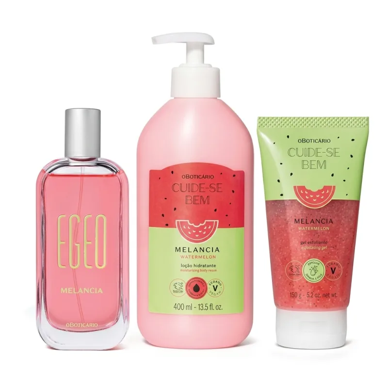 Combo Egeo Melancia: Desodorante Colônia 90ml + Loção Hidratante 400ml + Gel Esfoliante 150g