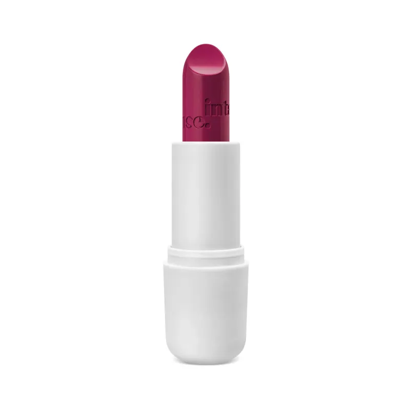 Batom cremoso na cor rosa 270 da marca Intense, em embalagem toda branca.