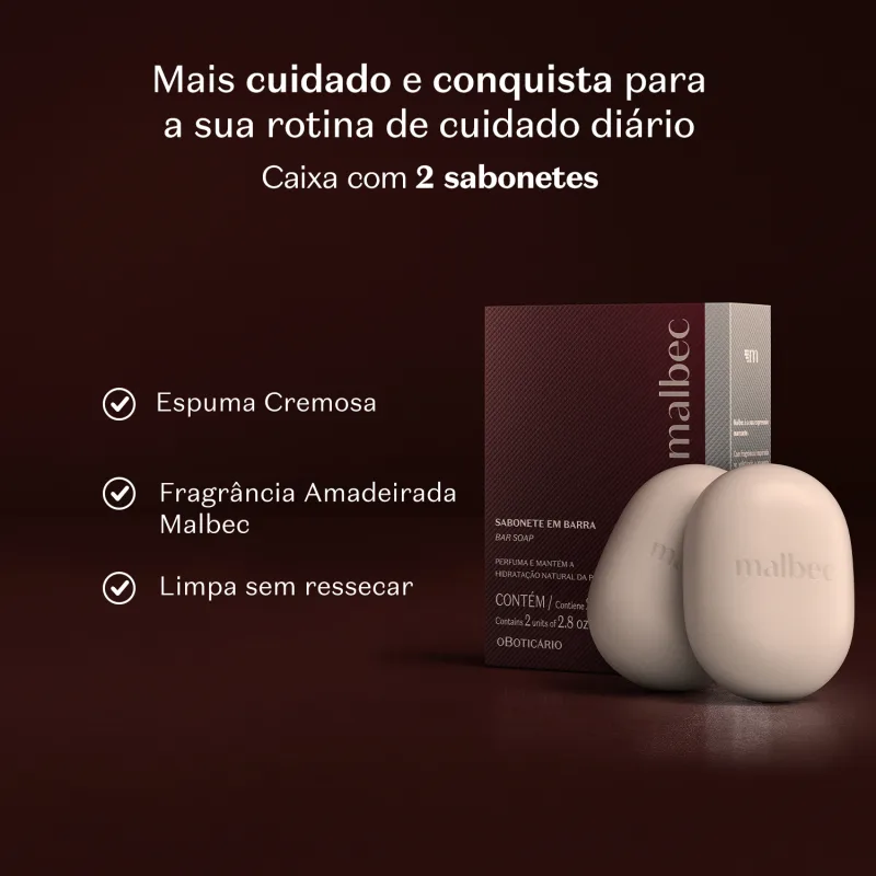 Kit Malbec o Boticário Sabonete em Barra (2 Unidades)