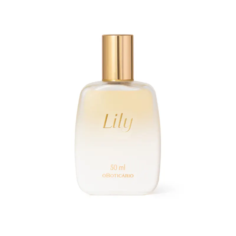 Imagem de um frasco de vidro de spray perfumado para cabelos da marca Lily, com embalagem transparente e detalhes dourados, contendo 50 ml do produto.