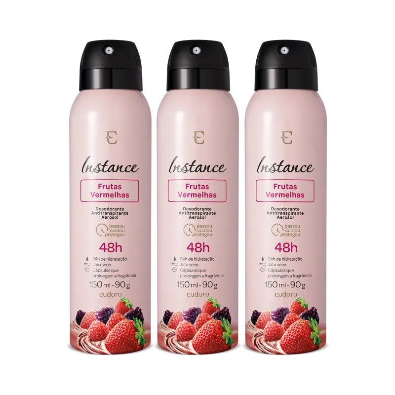 Kit Eudora Instance Frutas Vermelhas - Desodorante Antitranspirante Aerossol (3 Unidades)