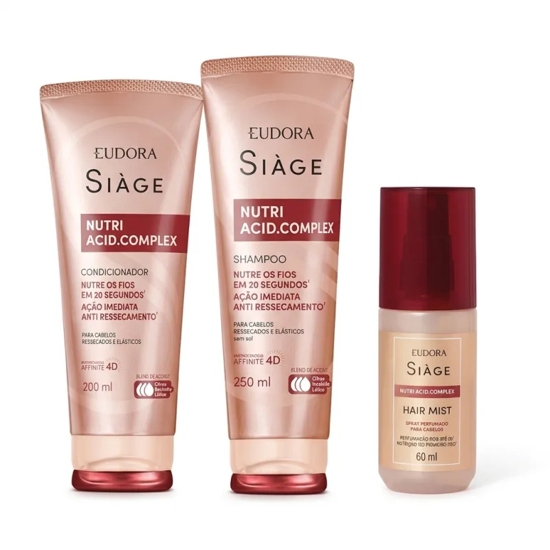 Combo Siàge Nutri Acid.Complex: Shampoo 250ml + Condicionador 200ml + Spray Perfumado Para Cabelos 60ml