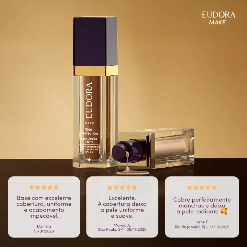 Base Líquida Matte Eudora Make Skin Perfection Cor 250Q 30ml