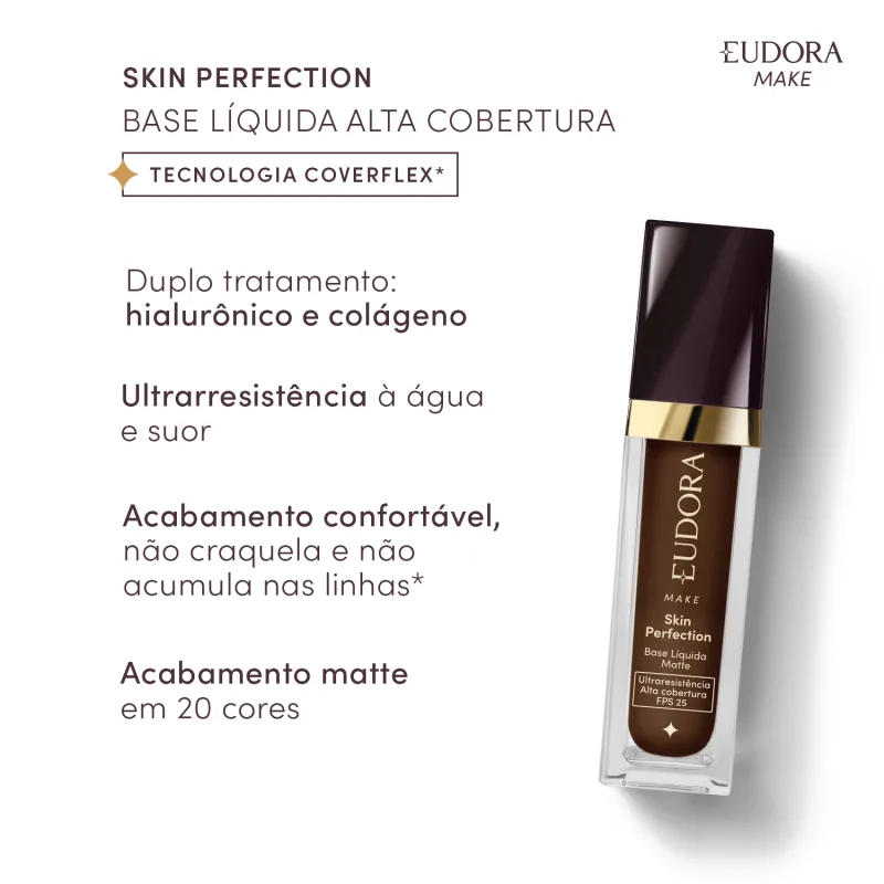 Base Líquida Matte Eudora Make Skin Perfection Cor 250Q 30ml