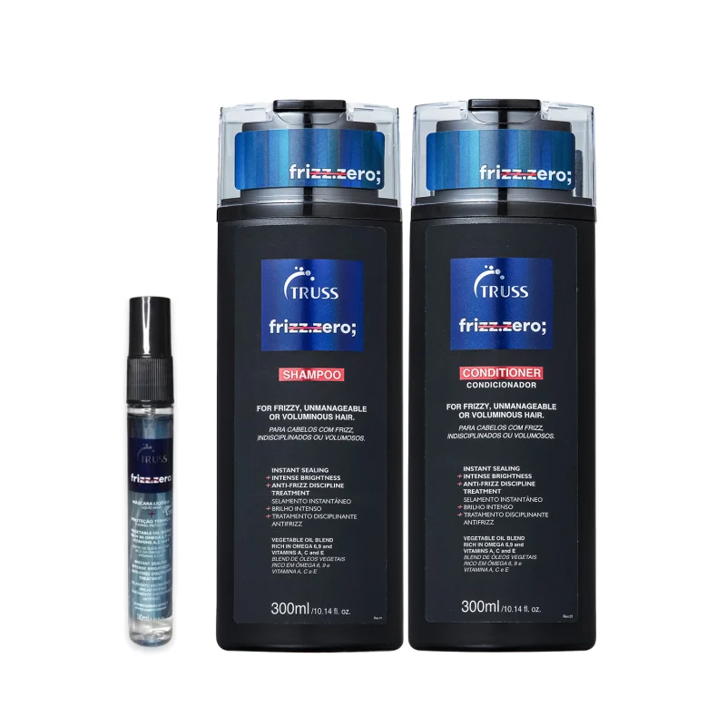 Combo TRUSS Frizz Zero: Shampoo 300ml + Condicionador 300ml + Máscara Líquida 30ml