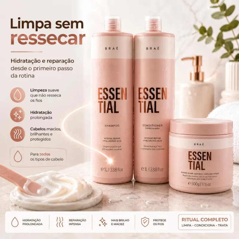 KIT Essential Shampoo 1L + Condicionador 1L + Máscara 500g