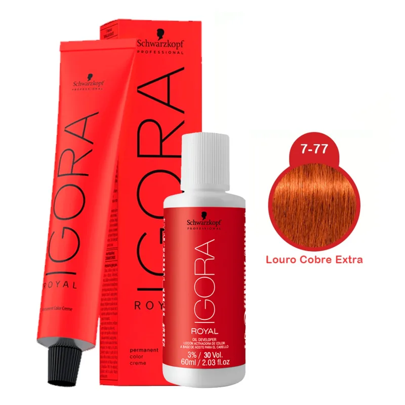 Kit Schwarzkopf Professional Igora Royal 7-77 + Água Oxigenada 30 Volumes (2 Produtos)