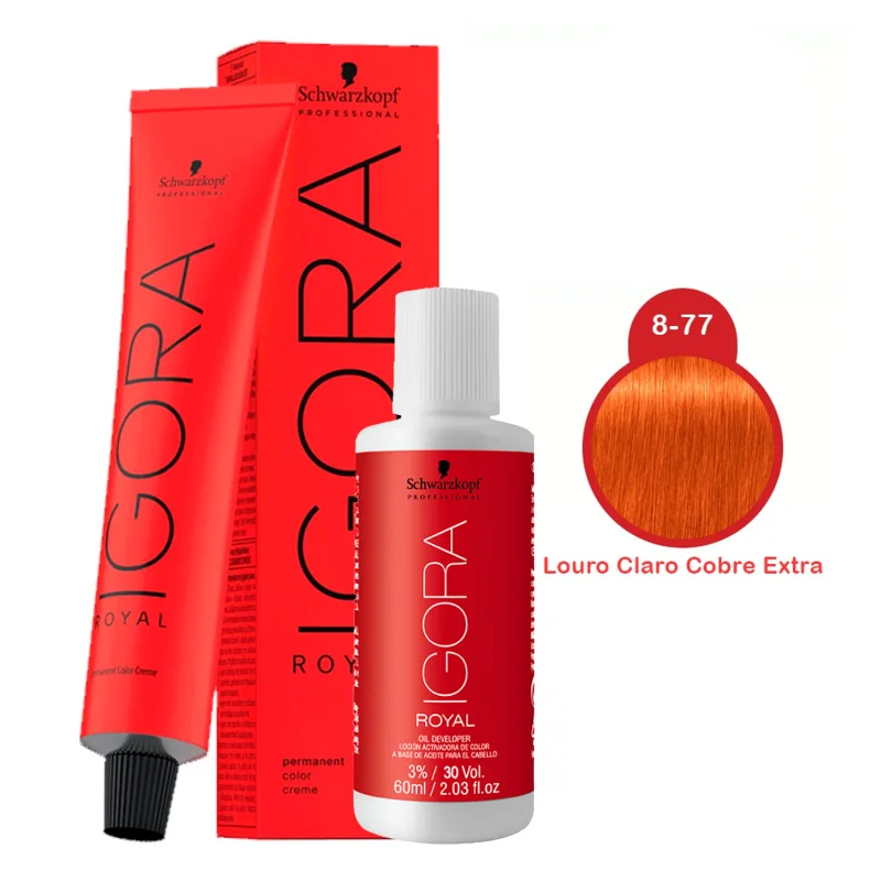 Kit Schwarzkopf Professional Igora Royal 8-77 + Água Oxigenada 30 Volumes (2 Produtos)