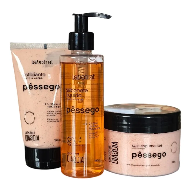 Kit Labotrat Dia a Dia Pêssego - Esfoliante 150g + Sabonete Líquido 190ml + Sais de Espuma 280g