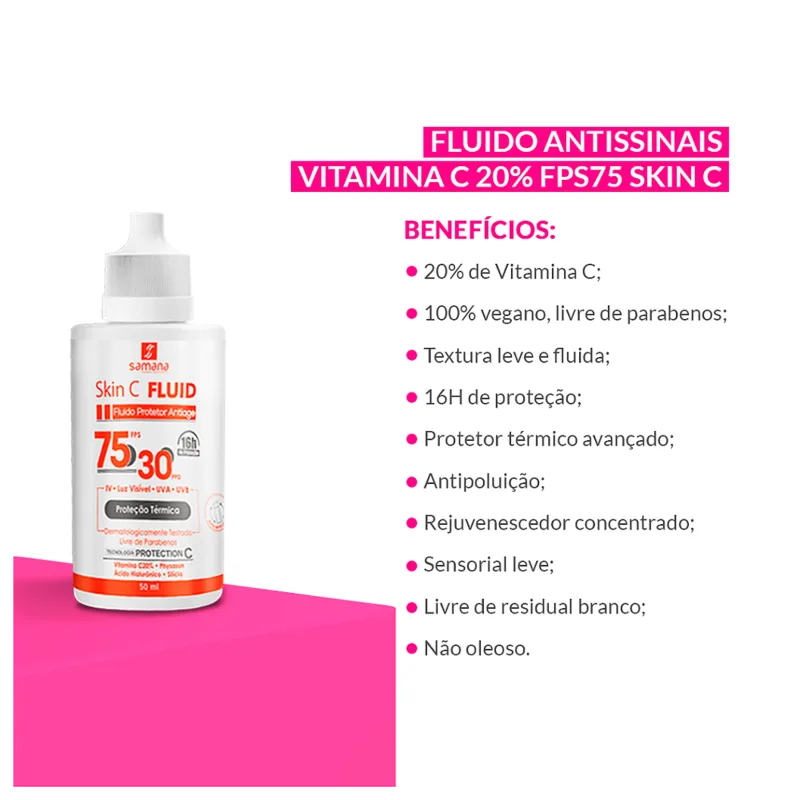 Protetor Solar FPS75 Antiage Vitamina C 20% Skin C Samana 50ml